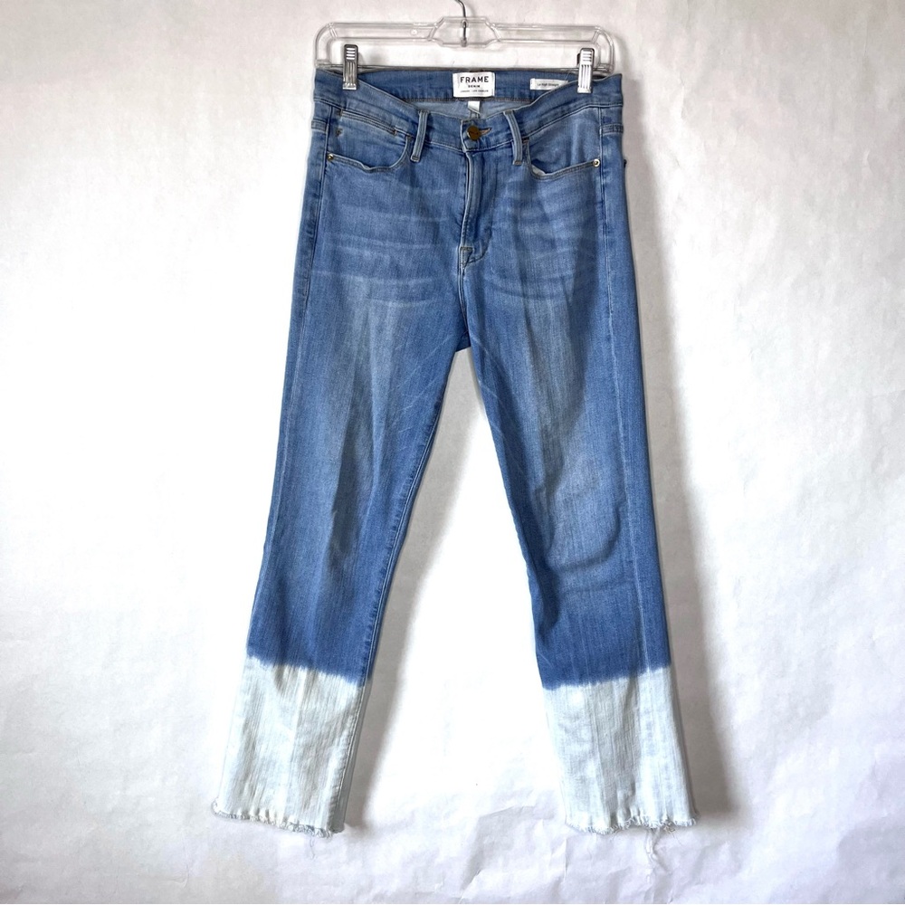 FRAME Womens Jeans Size 28 Light Wash Le High Straight Raw Hem Bleached FINCHLEY